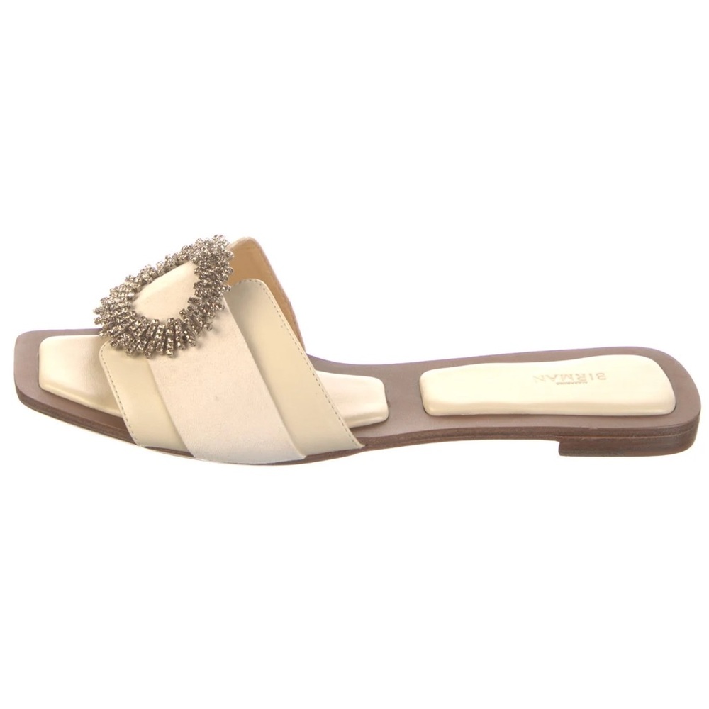 Alexandre Birman Cream Leather Crystal Round Buckle Slide Sandals - Picture 2 of 12